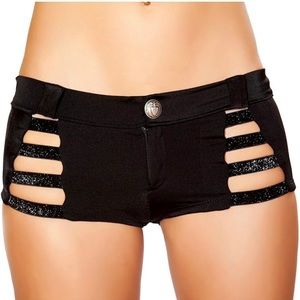 Black Glitter Strappy Rave Shorts